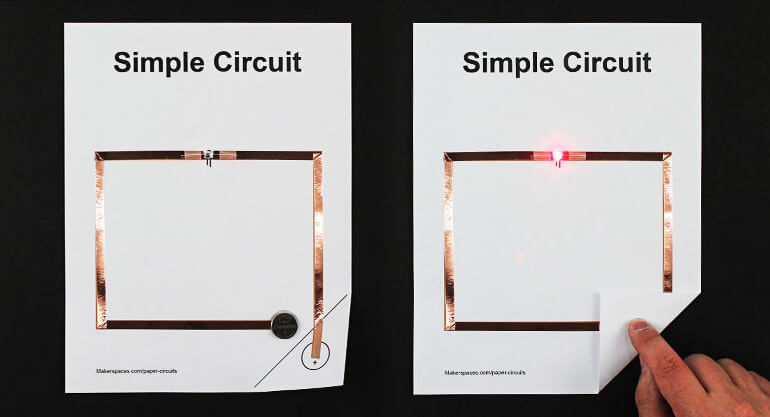 two pieces of paper with simple circuit diagrams